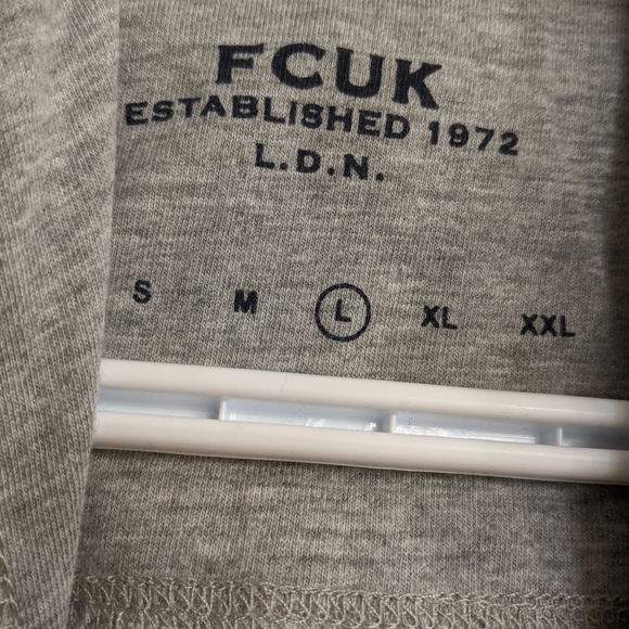 Men's hooded long sleeve T-Shirt FCUK size Large blue and gray very thin& light - Picture 5 of 5